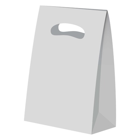 Hand bread paper bag mockup. Realistic illustration of hand bread paper bag vector mockup for web design isolated on white backgroundのイラスト素材