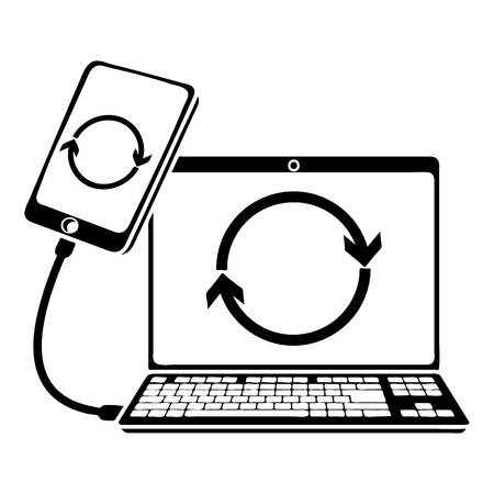 Connection sync smartphone icon to laptop. Simple illustration of connection smartphone vector icon for webのイラスト素材