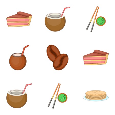 Asian food icons set, cartoon styleのイラスト素材