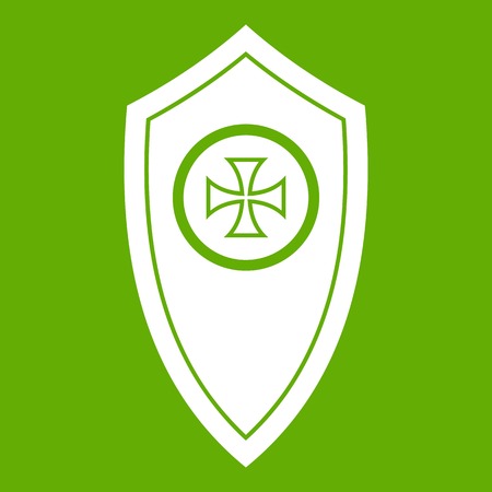 Shield icon white isolated on green background. Vector illustrationのイラスト素材