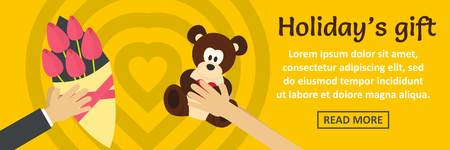 Holidays gift banner horizontal concept. Flat illustration of holidays gift banner horizontal vector concept for web designのイラスト素材