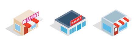City market icon set. Isometric set of city market vector icons for web isolated on white backgroundのイラスト素材