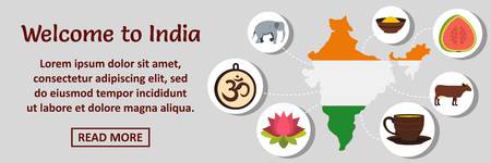 Welcome to India banner horizontal concept. Flat illustration of welcome to India banner horizontal vector concept for web designのイラスト素材