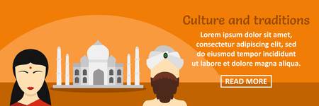 India culture and traditions banner horizontal concept. Flat illustration of india culture and traditions banner horizontal vector concept for web designのイラスト素材