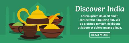 Discover India banner horizontal concept. Flat illustration of discover India banner horizontal vector concept for web designのイラスト素材