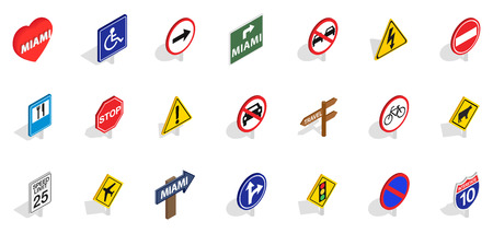 Sign road icon set. Isometric set of sign road vector icons for web isolated on white backgroundのイラスト素材