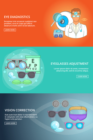 Ophthalmologist technology banner set template, cartoon styleのイラスト素材