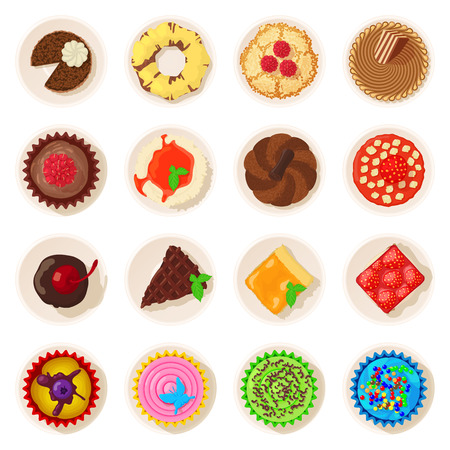 Dessert top view detailed icons set. Cartoon illustration of 16 dessert top view detailed vector icons for webのイラスト素材