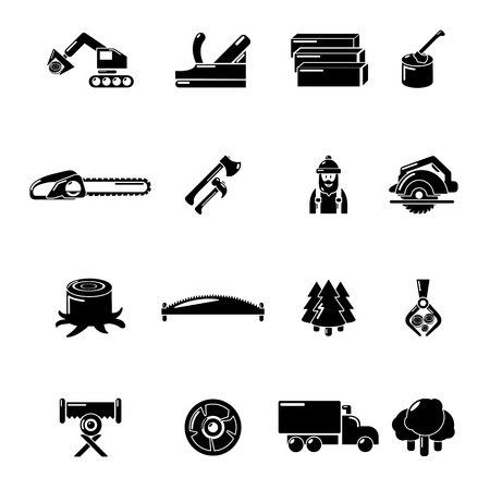 Timber industry icons set. Simple illustration of 16 timber industry vector icons for webのイラスト素材