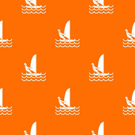 Man on windsurf pattern repeat seamless in orange color for any design. Vector geometric illustrationのイラスト素材