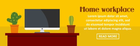 Home workplace with cactus bannerのイラスト素材