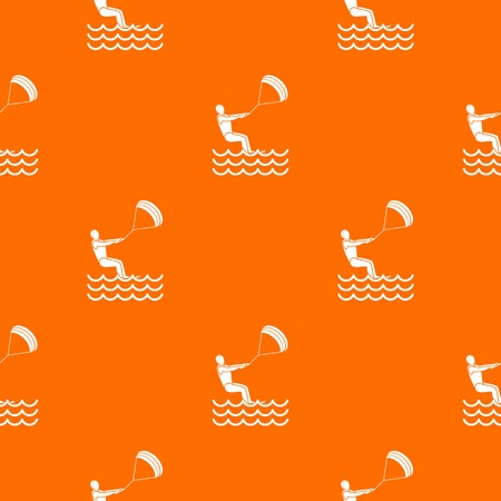 Man takes part at kitesurfing pattern repeat seamless in orange color for any design. Vector geometric illustrationのイラスト素材