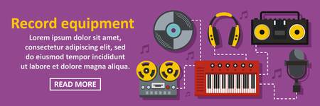 Audio record equipment banner horizontal concept. Flat illustration of audio record equipment banner horizontal vector concept for web designのイラスト素材