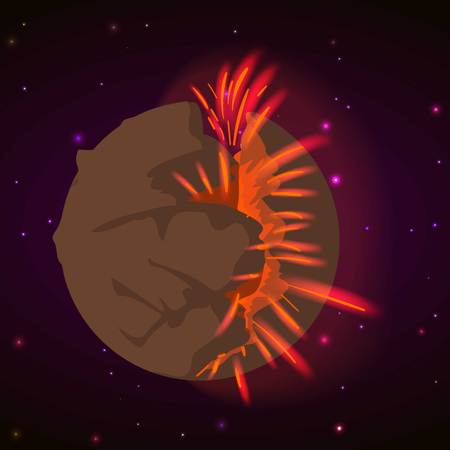 Explosion planet concept background. Cartoon illustration of explosion planet vector concept background for webのイラスト素材