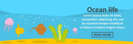 Ocean life banner horizontal concept. Flat illustration of ocean life banner horizontal vector concept for web designのイラスト素材