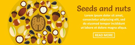 Seeds and nuts banner horizontal concept. Flat illustration of seeds and nuts banner horizontal vector concept for web designのイラスト素材