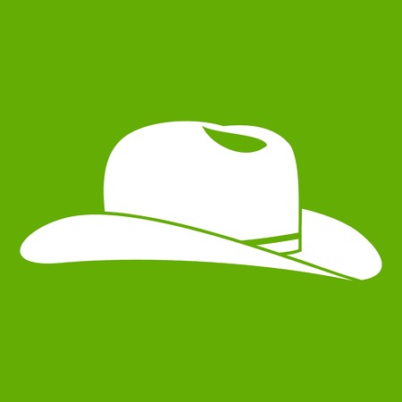 Cowboy hat icon white isolated on green background. Vector illustrationのイラスト素材