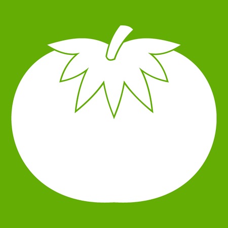 Tomato icon white isolated on green background. Vector illustrationのイラスト素材