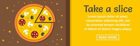 Take a pizza slice banner horizontal concept. Flat illustration of take a pizza slice banner horizontal vector concept for web designのイラスト素材