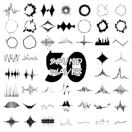 50 Sound wave audio icons set, simple styleのイラスト素材