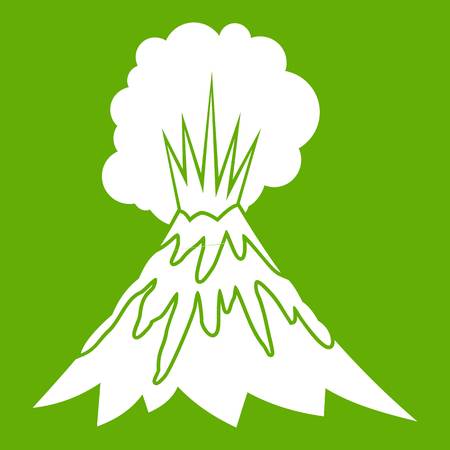 Volcano erupting icon white isolated on green background. Vector illustrationのイラスト素材