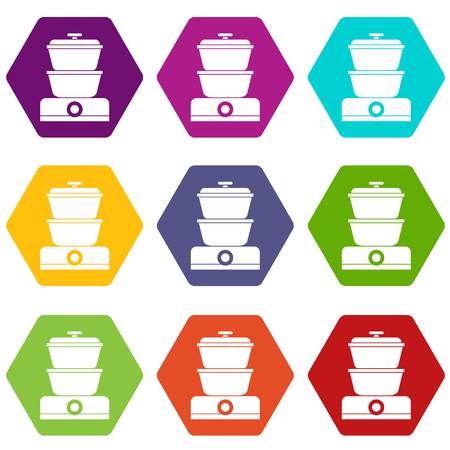 Steamer icon set many color hexahedron isolated on white vector illustrationのイラスト素材