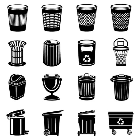 Trash can icons set. Simple illustration of 16 trash can vector icons for webのイラスト素材