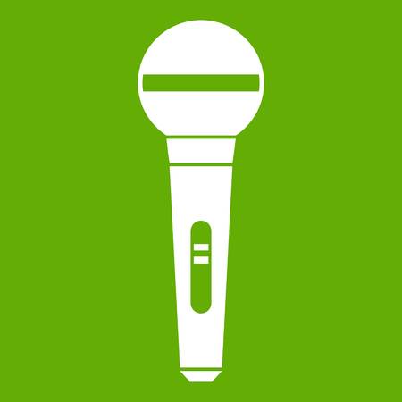 Microphone icon white isolated on green background. Vector illustrationのイラスト素材