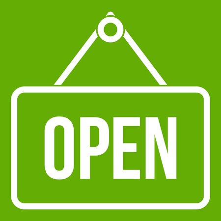 Sign open icon white isolated on green background. Vector illustrationのイラスト素材
