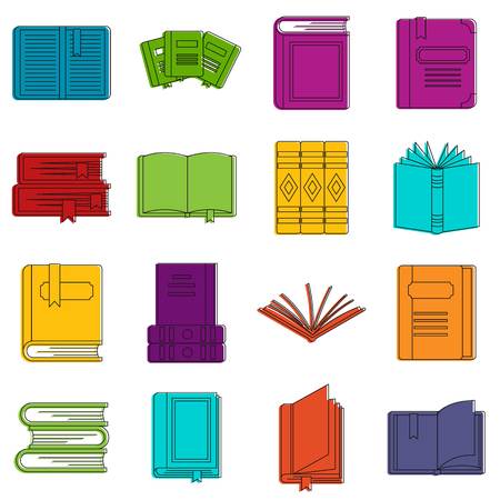 Books icons set. Doodle illustration of vector icons isolated on white background for any web designのイラスト素材