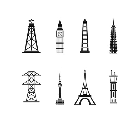 Tower icon set, simple styleのイラスト素材