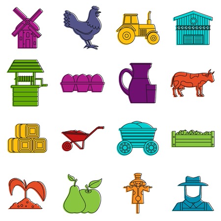 Farm icons doodle setのイラスト素材
