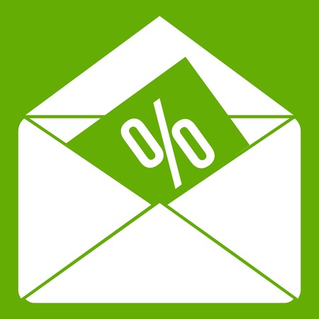Envelope with percentage icon white isolated on green background. Vector illustrationのイラスト素材