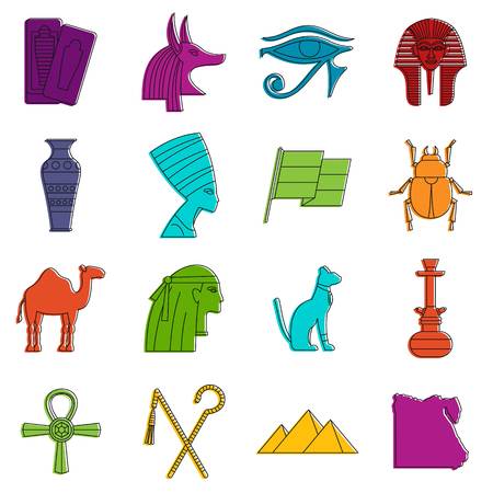 Egypt travel items icons doodle setのイラスト素材