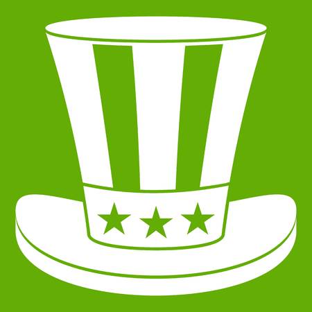 American hat icon white isolated on green background. Vector illustrationのイラスト素材