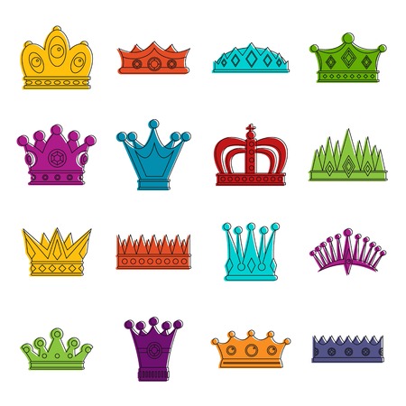 Crown icons doodle setのイラスト素材