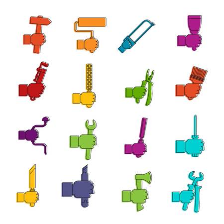 Hand tool icons doodle setのイラスト素材