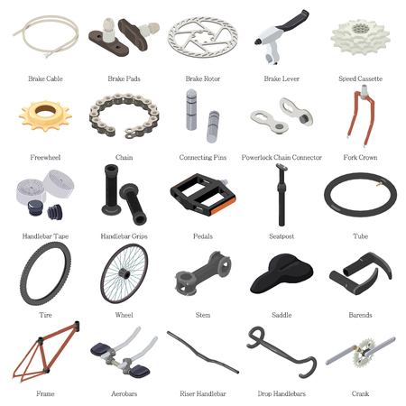 Bike parts icons set, isometric styleのイラスト素材
