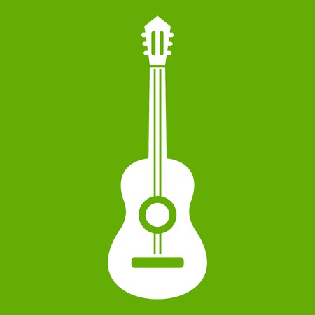 Classical guitar icon white isolated on green background. Vector illustrationのイラスト素材