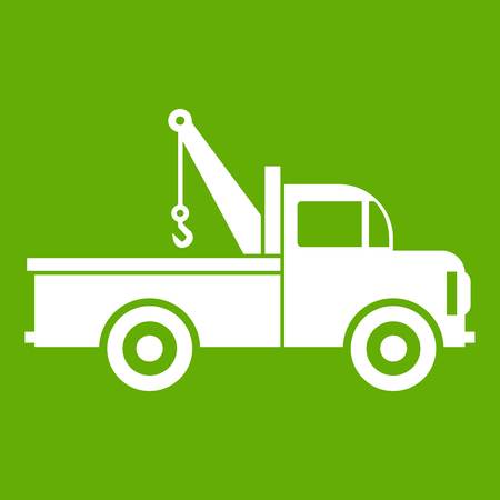 Car towing truck icon white isolated on green background. Vector illustrationのイラスト素材