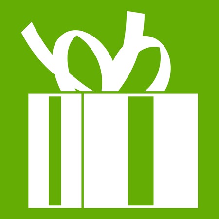 Gift box with ribbon icon white isolated on green background. Vector illustrationのイラスト素材