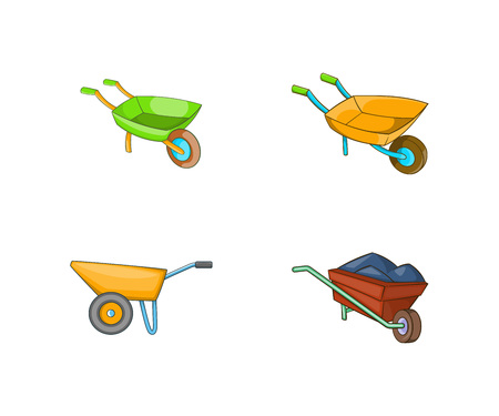 One wheel barrow icon set. Cartoon set of one wheel barrow vector icons for your web design isolated on white backgroundのイラスト素材