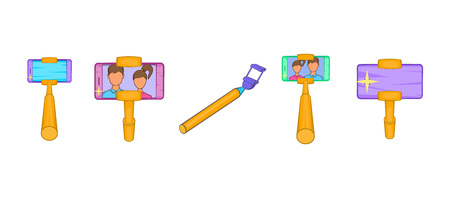 Selfie stick icon set. Cartoon set of selfie stick vector icons for your web design isolated on white backgroundのイラスト素材