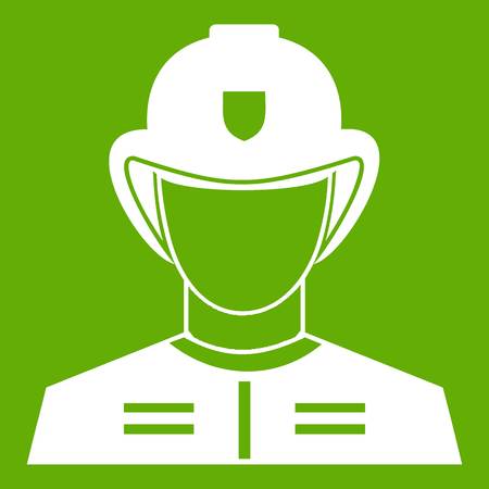 Firefighter icon white isolated on green background. Vector illustrationのイラスト素材