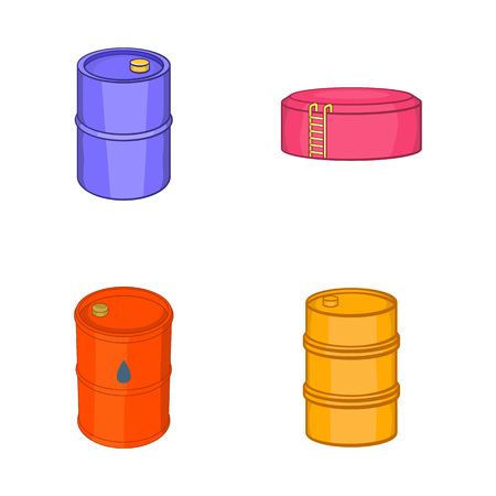 Oil barrel icon set, cartoon styleのイラスト素材