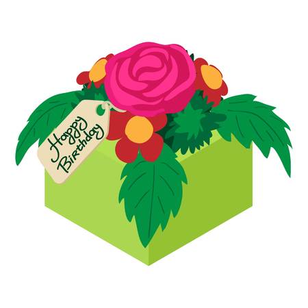 Bouquet flowers birthday icon. Isometric illustration of bouquet flowers birthday vector icon for webのイラスト素材