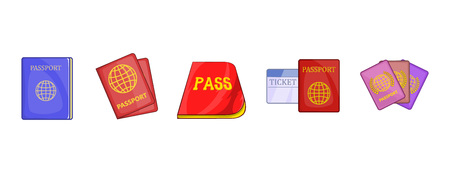 Passport icon set. Cartoon set of passport vector icons for web design isolated on white backgroundのイラスト素材