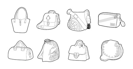 Bag icon set. Outline set of bag vector icons for web design isolated on white backgroundのイラスト素材