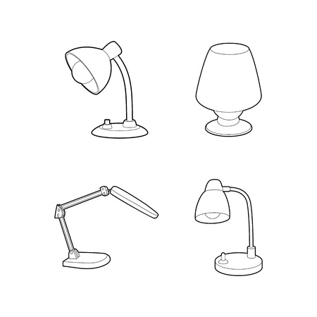 Desk lamp icon set. Outline set of desk lamp vector icons for web design isolated on white background.のイラスト素材