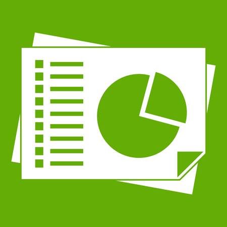 Sheets of paper with charts icon white isolated on green background. Vector illustrationのイラスト素材